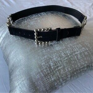 Belt with Silver Metal Accents and Velvet Dressy Black Sexy Womans